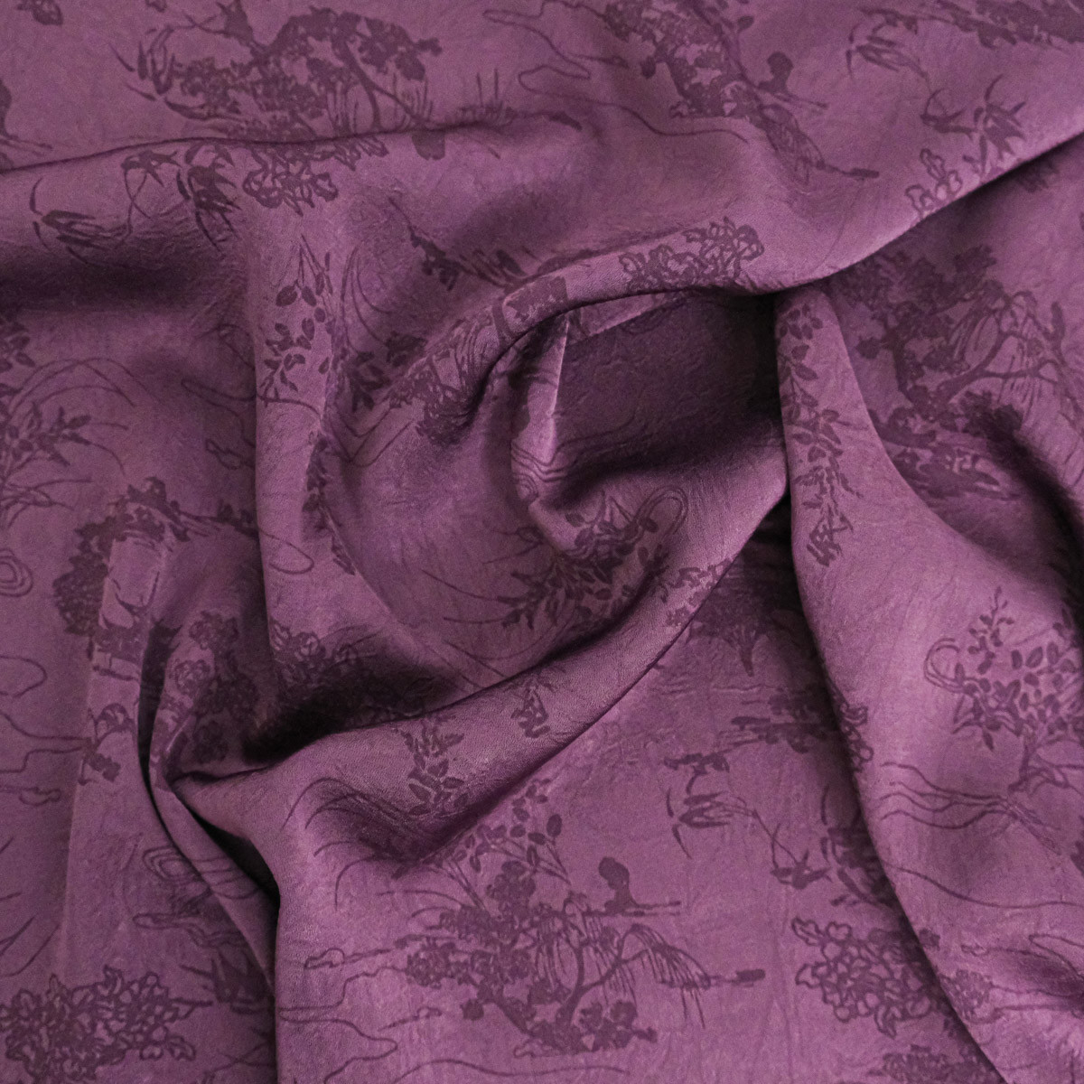 Jacquard Fabric Silk Effect Asian Style Plum - Maison Klem